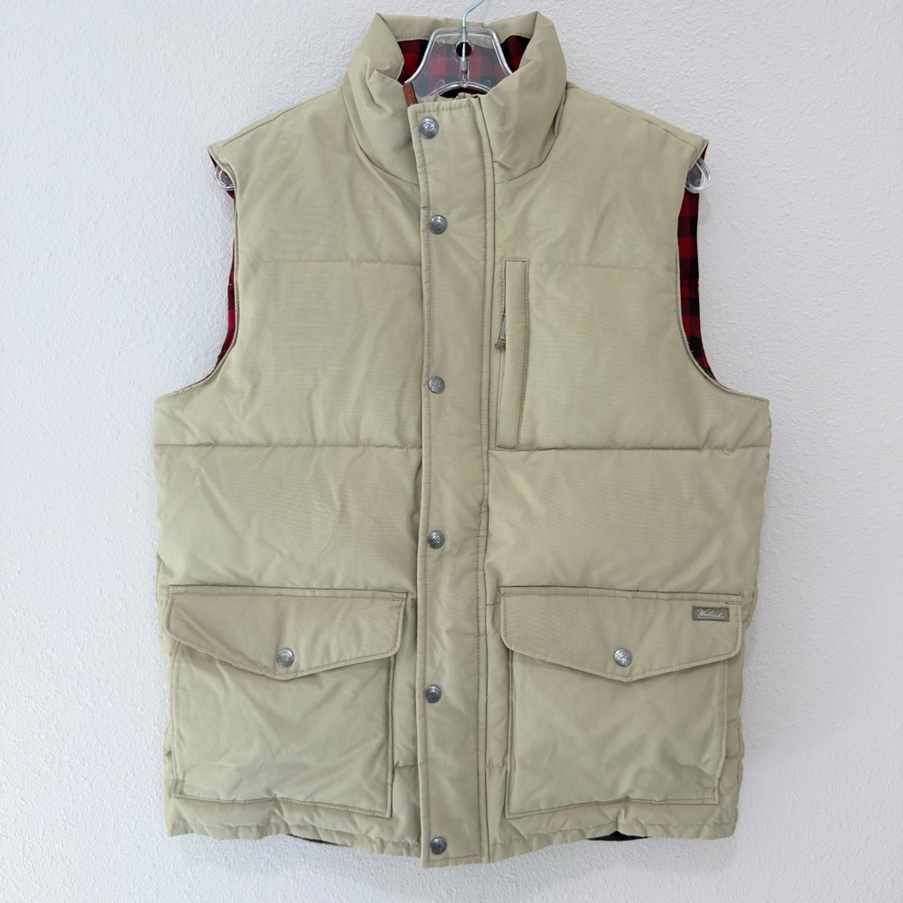 Woolrich Puffer Vest Medium Khaki Tan Down Fill Quilted Gorpcore Rustic Mens